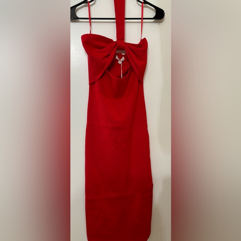 The Frolic Rhea Women Red Body-con Halter Midi Dress Size Medium Date Night